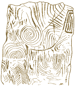 dessins sur les parois du dolmen de Gavrinis (Morbihan)