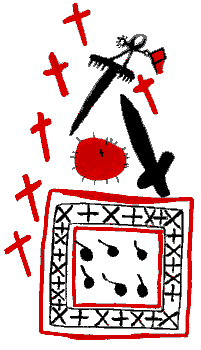 peinture rupestre représentant des croix, un soleil, ...