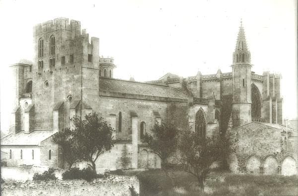 Basilique (église) Saint-Nazaire de la Cité médiévale de Carcassonne (Aude, Pays cathare ; photographie sur verre, début XXᵉ siècle, Office de Tourisme de Carcassonne)