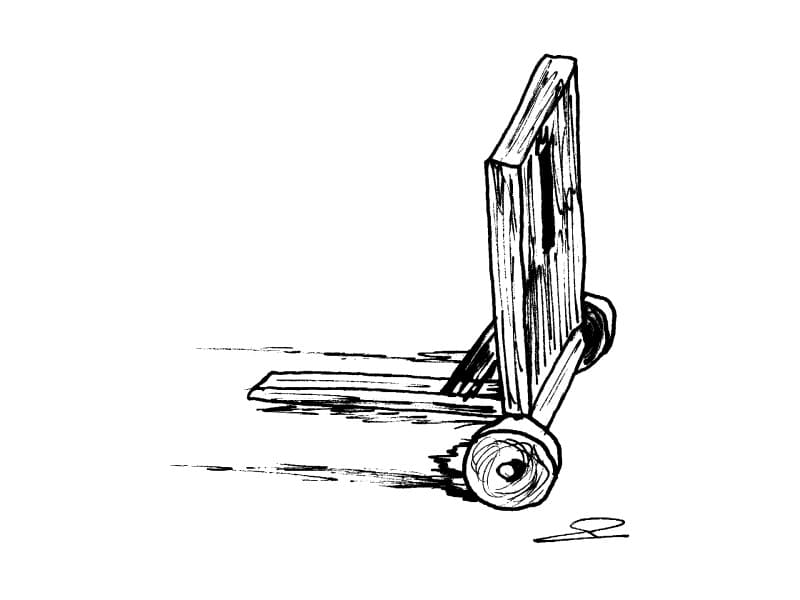 Mantelet (bouclier pour archer ; dessin au trait : Philippe Contal)