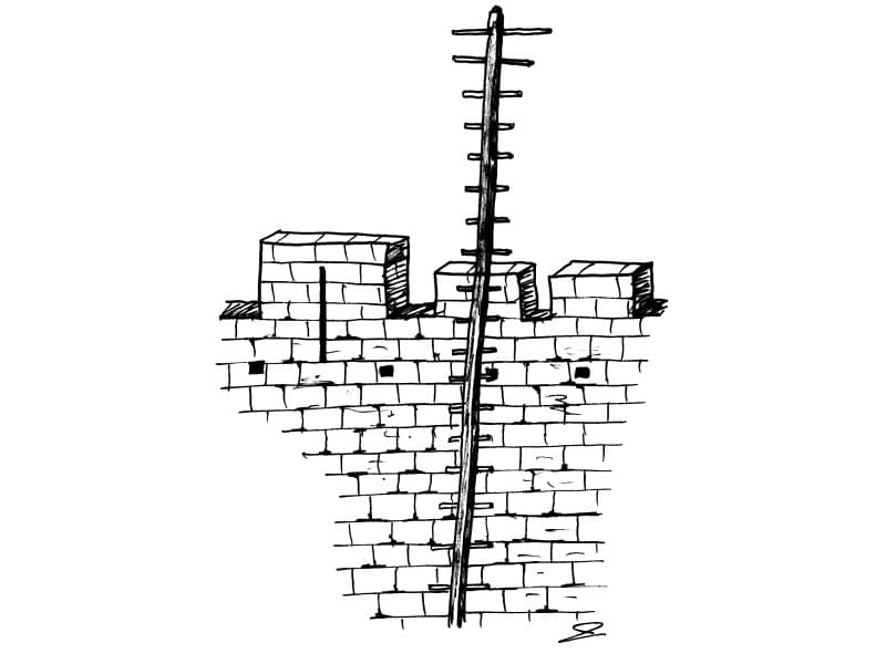 Échelle d'assaut (dessin au trait : Philippe Contal)