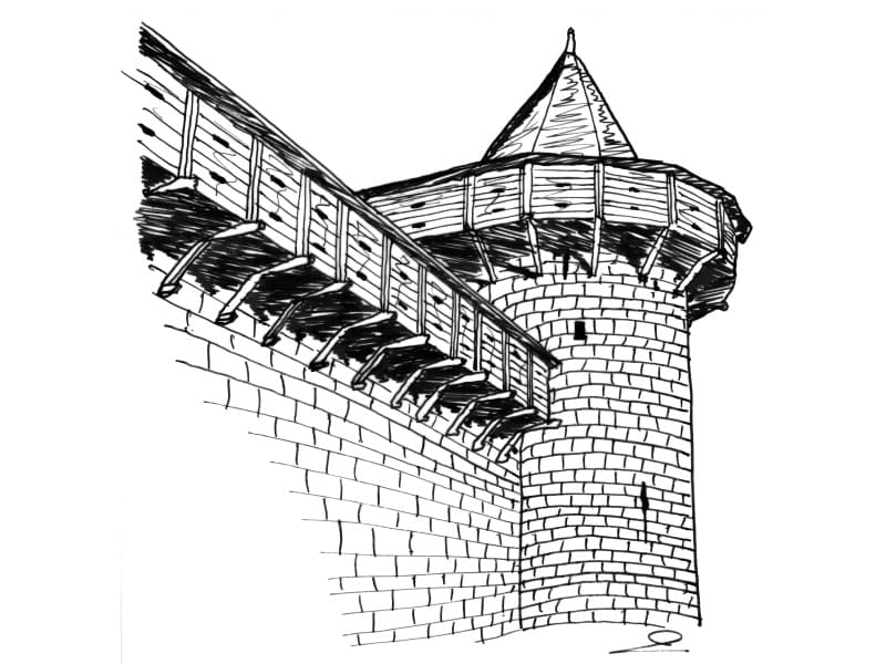 Hourds (dessin au trait : Philippe Contal)