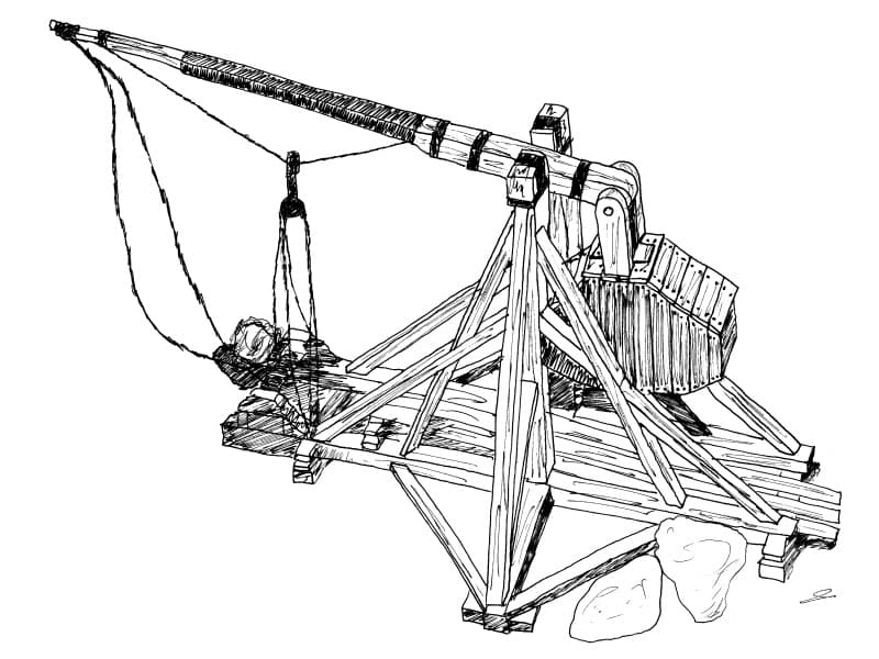 Trébuchet (dessin au trait : Philippe Contal)
