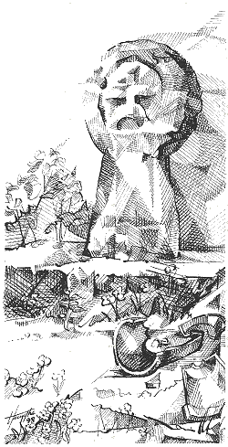 stèle anthropomorphique de Belflou (Aude) - extrait du livre de Jean-Claude Huyghe Stèles discoïdales en Lauragais & Croix de pierre