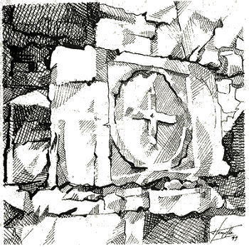 stèle du Mas-Saintes-Puelles (Aude) - extrait du livre de Jean-Claude Huyghe Stèles discoïdales en Lauragais & Croix de pierre