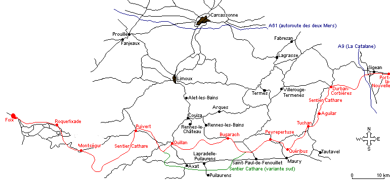 Plan général du Sentier cathare : de Foix (Ariège) à Port-la-Nouvelle (Aude)