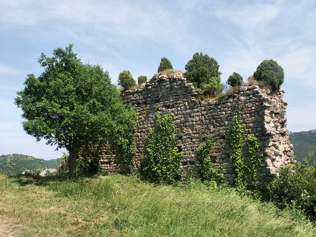 La végétation rerend ses droits sur la construction de l'Homme (Termes, Termenès, Corbières, Aude, Pays cathare ; photographie : Philippe Contal, 2003)