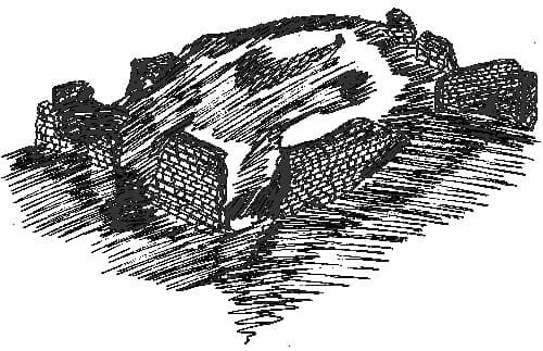 Dessin au trait de la citadelle de Termes (Corbières, Aude ; auteur : Philippe Contal)