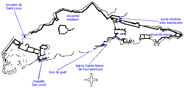 Plan général de la citadelle de Peyrepertuse (Corbières, Aude)