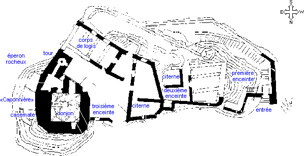Plan général de la citadelle de Quéribus (Corbières, Aude)