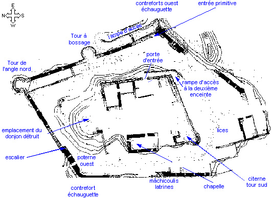 Plan général de la citadelle de Termes (Termenès, Corbières, Aude, Pays cathare)