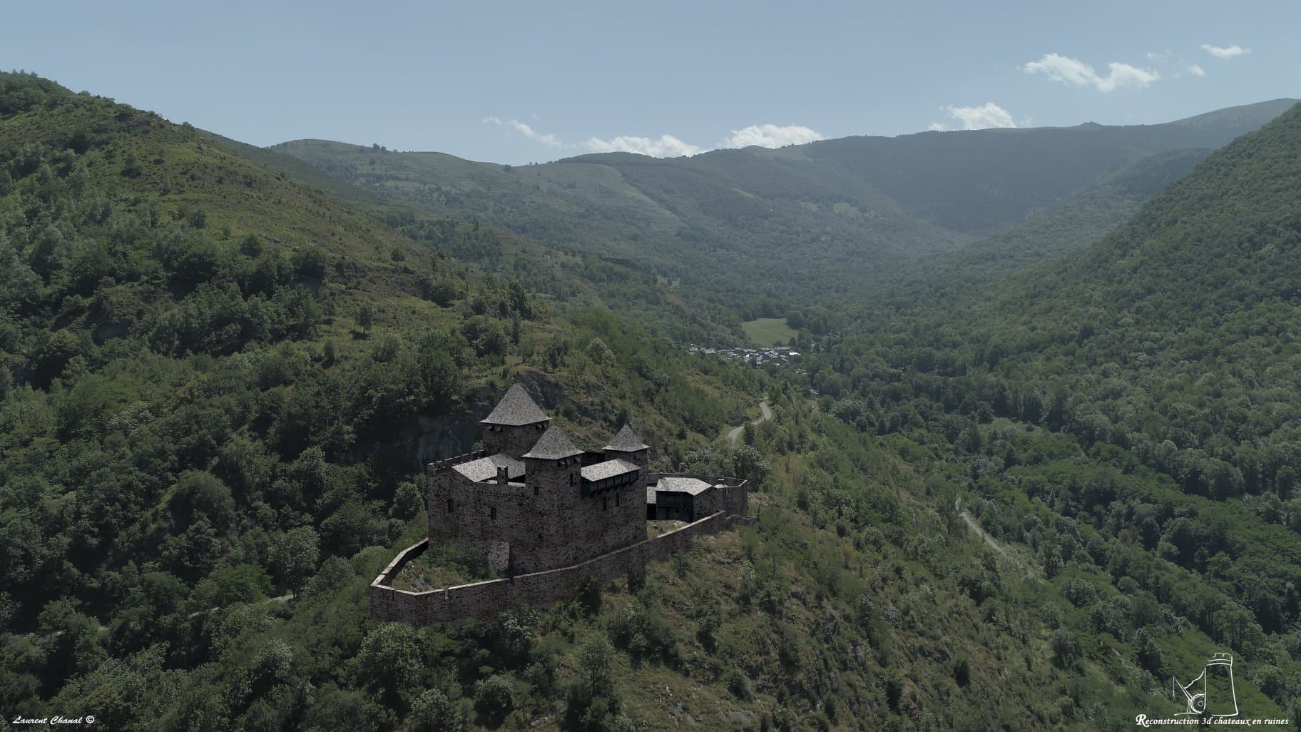 Reconstitution en 3D du château de Miglos (Ariège ; réalisation : Laurent Chanal)