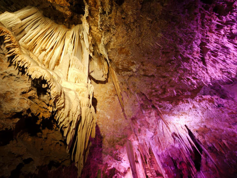 La grotte de Clamouse (Hérault ; photographie nocturne : Philippe Contal, 2014)
